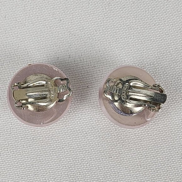 Vintage Japan Pink Button Clip On Earrings - Picture 3 of 5